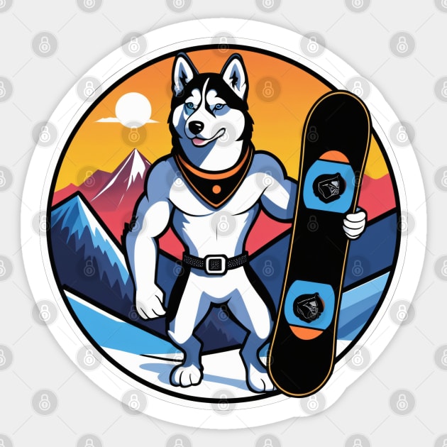 Strong Husky Snowboarder Sticker by nicecorgi